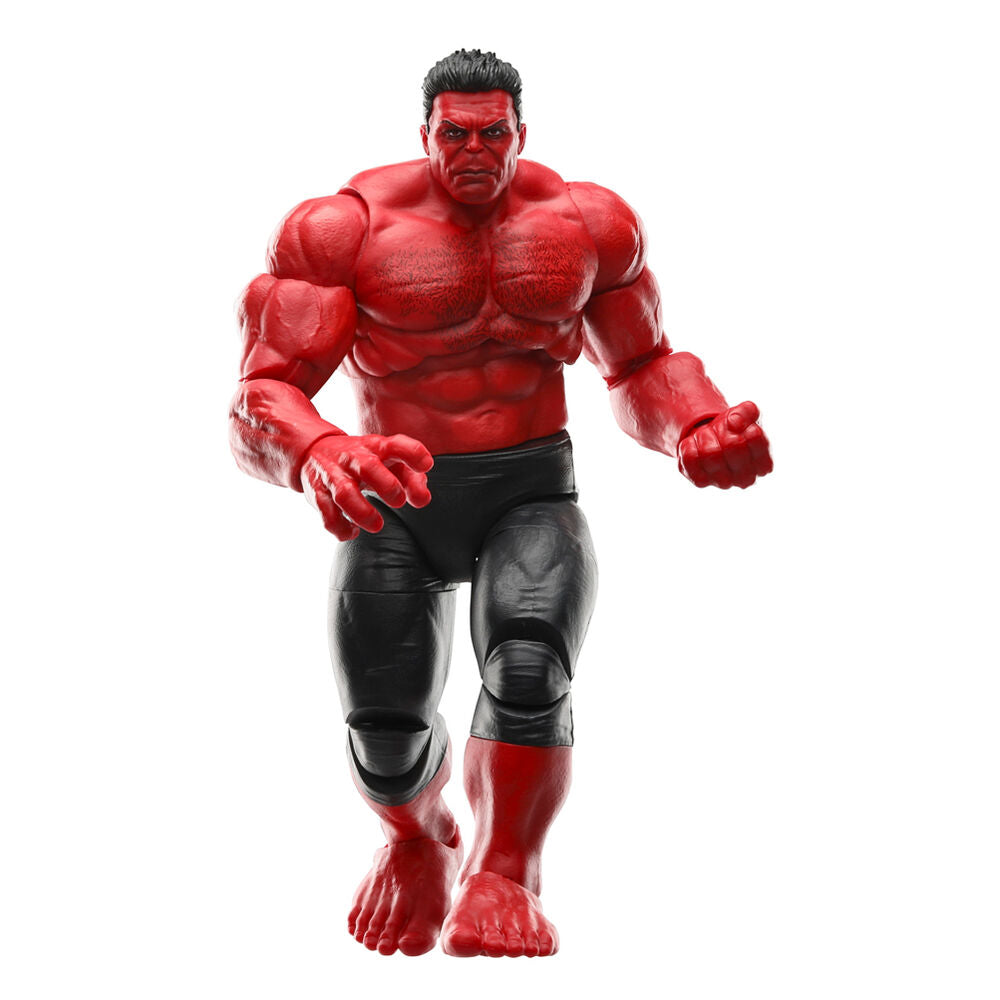 Scène mettant en valeur la figurine Red Hulk en position dynamique avec accessoires
