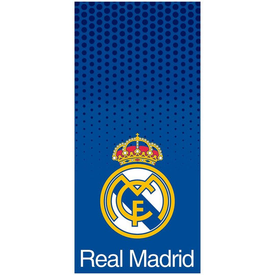 Serviette de plage en coton Real Madrid 70x140 cm avec logo officiel, idéale pour les fans du club espagnol.