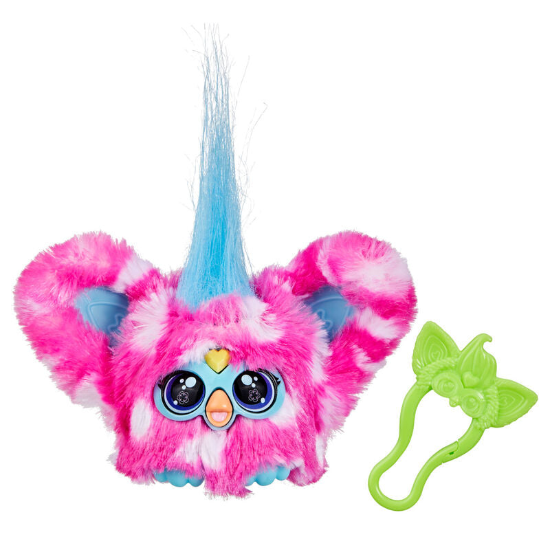 Mini Furby Furblet Dah-Tee HASBRO avec clip porte-clés attaché à un sac à dos pour enfants