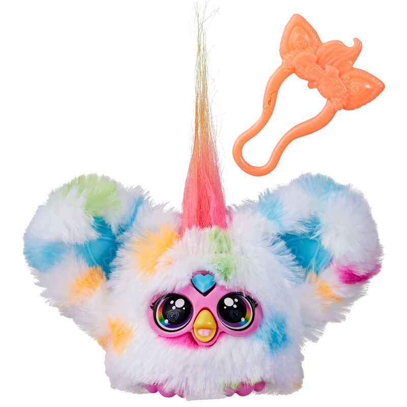 Furblet Loo-Lay Mini Furby HASBRO avec clip porte-clés accroché à un sac à dos pour enfants