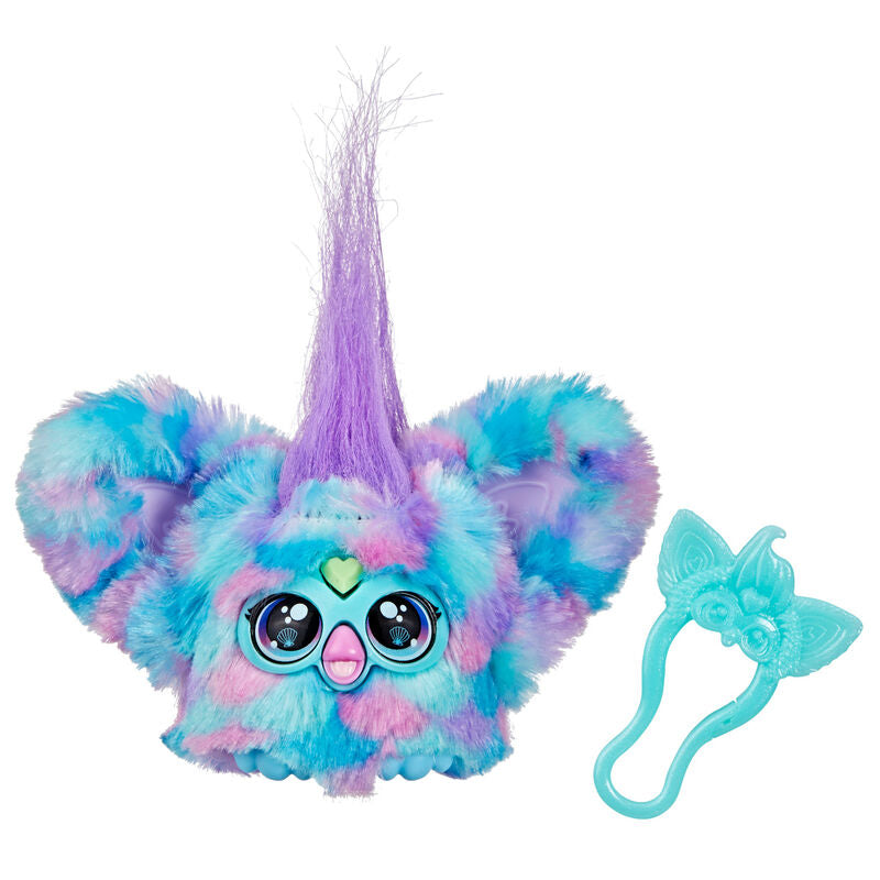 Vue de face du Furblet Mer-May Mini Furby HASBRO avec son design coloré et son clip porte-clés.
