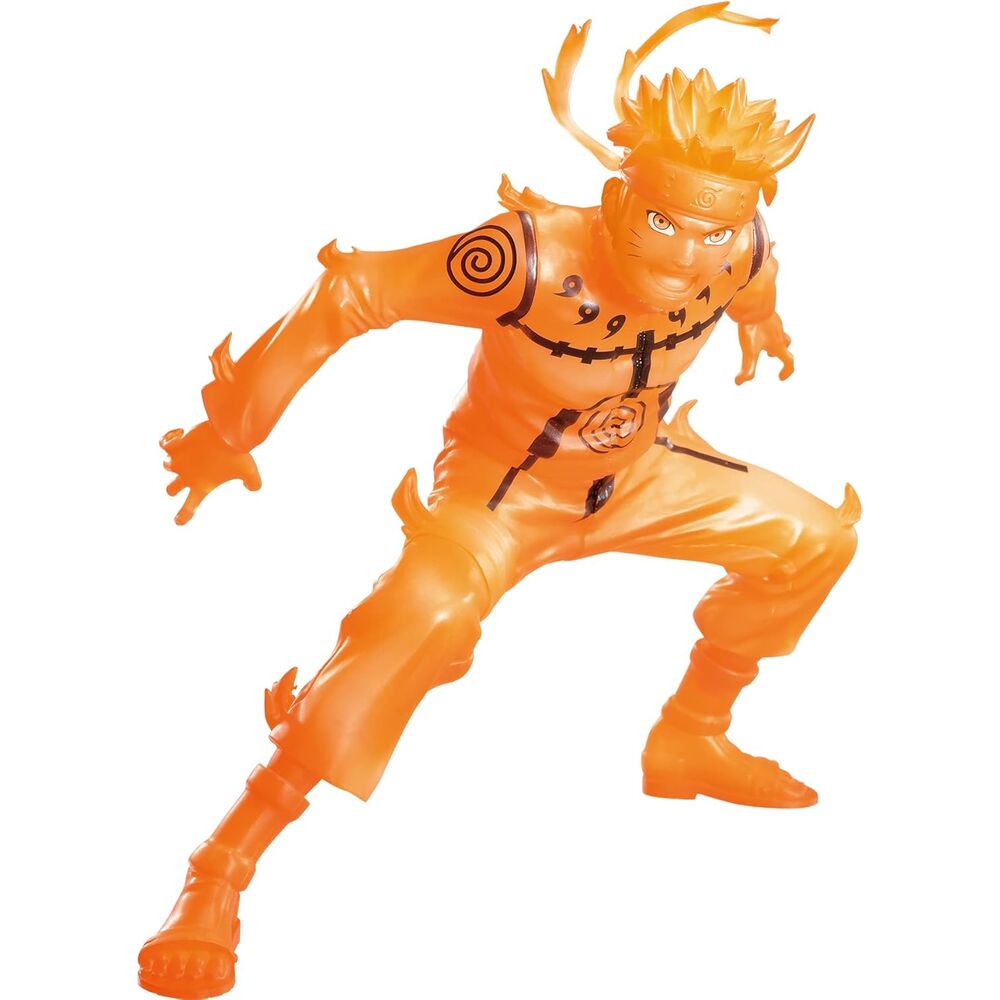 Présentation complète de la figurine Naruto Uzumaki sur socle avec éclairage mettant en valeur les détails