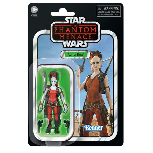 Figurine Aurra Sing articulée de 9,5 cm vue de face avec accessoires Star Wars