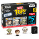 Zoom sur les détails des figurines Bitty POP Star Wars Han Solo, incluant une figurine rare mystère