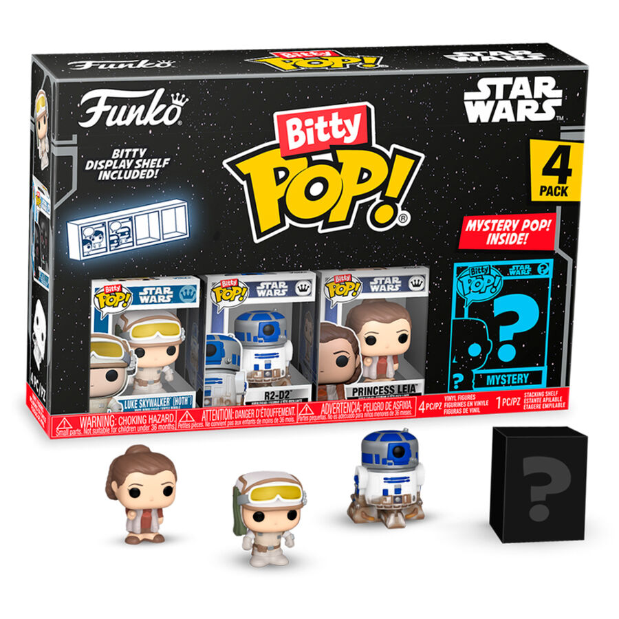 Zoom sur la figurine Bitty POP Luke Skywalker avec son boîtier et base acrylique détachable