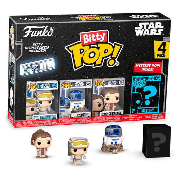 Zoom sur la figurine Bitty POP Luke Skywalker avec son boîtier et base acrylique détachable