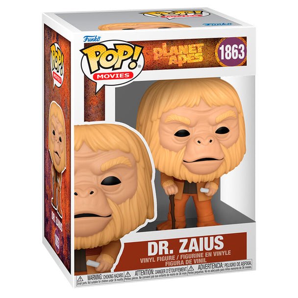 Vue rapprochée de la figurine Funko POP Dr. Zaius montrant les détails soignés du vinyle et le design fidèle au film