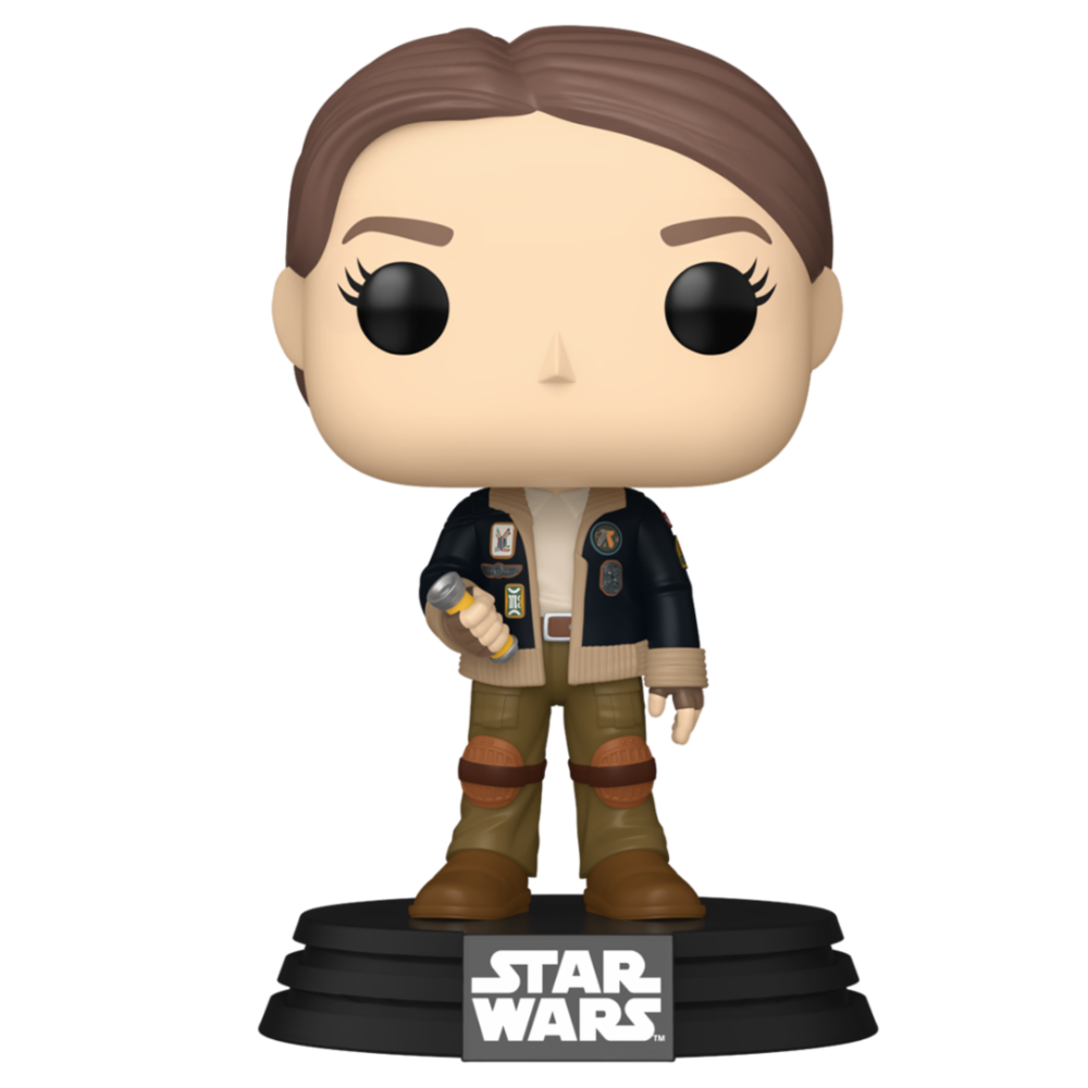 Vue latérale de la figurine Funko POP Fern de la série Star Wars Skeleton Crew, présentée dans un emballage collector