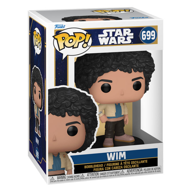 Figurine Funko POP de 9cm représentant Wim de l'équipage Skeleton Crew dans son emballage cadeau officiel