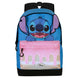 Vue de face du sac à dos Disney Stitch 44cm avec le personnage Stitch coloré sur fond bleu