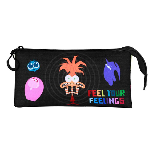 Trousse triple Disney Pixar Inside Out 2 vue de face avec motifs colorés des personnages