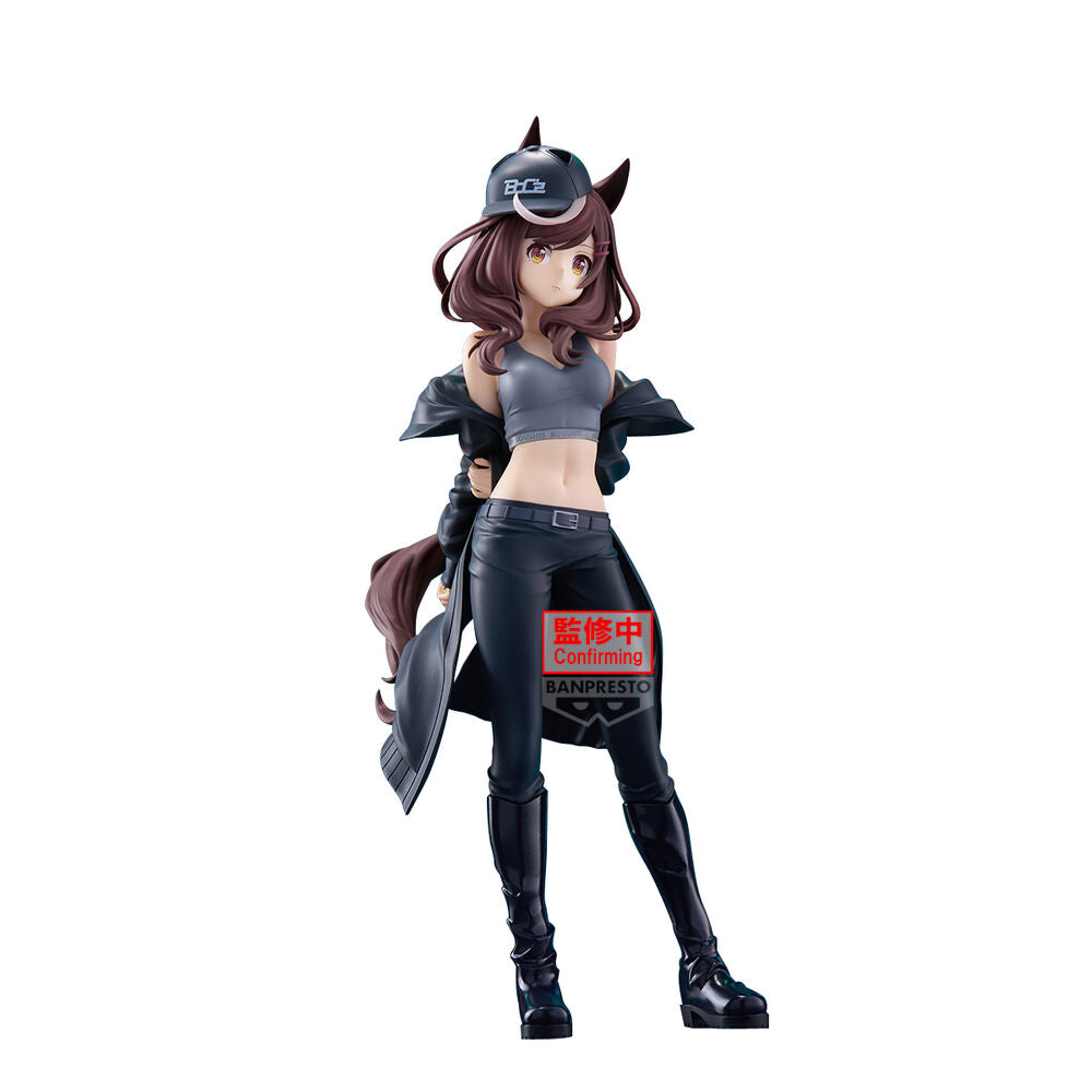 Vue de face de la figurine Umamusume Pretty Derby Matikanetannhauser de 23 cm par BANPRESTO, montrant les détails du visage et de la tenue.