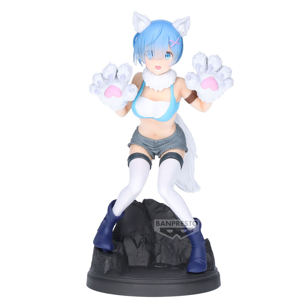 Figurine Rem de Re:Zero en pose dynamique, vue de face, 22cm, marque BANPRESTO