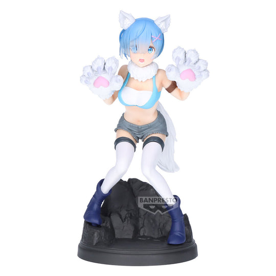 Figurine Rem de Re:Zero en pose dynamique, vue de face, 22cm, marque BANPRESTO