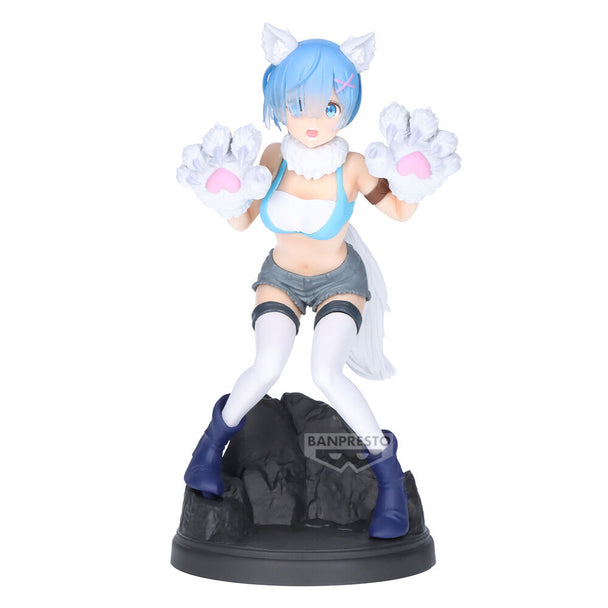 Figurine Rem de Re:Zero en pose dynamique, vue de face, 22cm, marque BANPRESTO