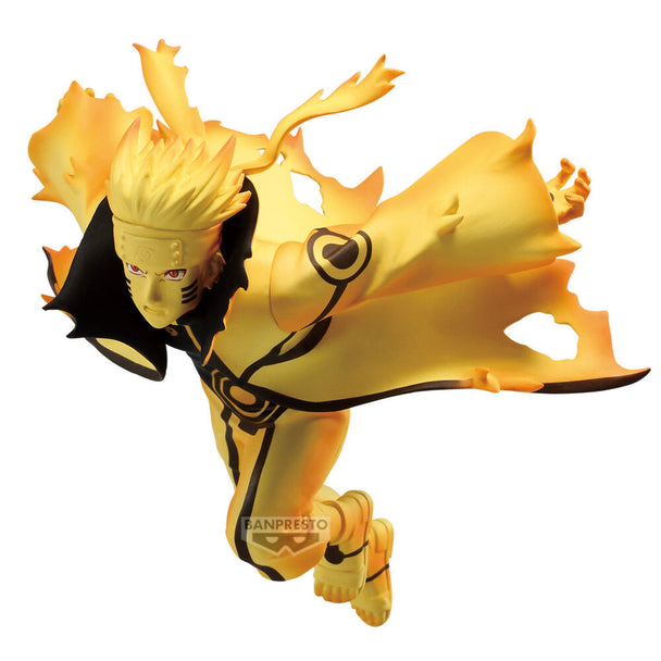 Vue de profil de la figurine Naruto Uzumaki avec détails du costume et expression déterminée
