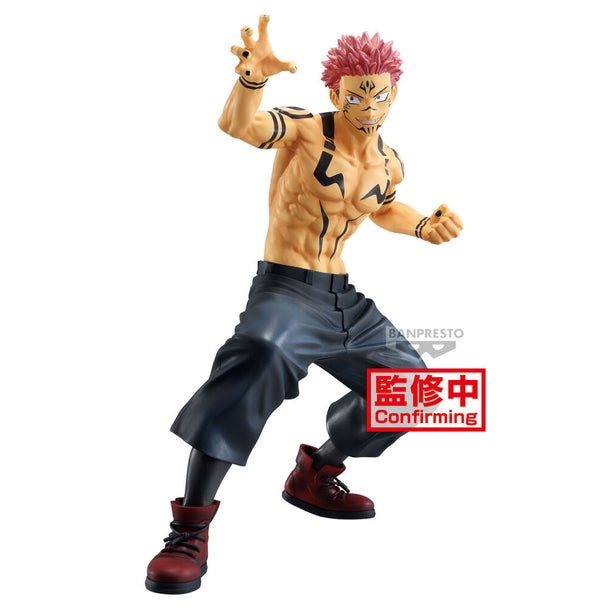 Profil gauche de la figurine Sukuna Jujutsu Kaisen montrant la posture dynamique