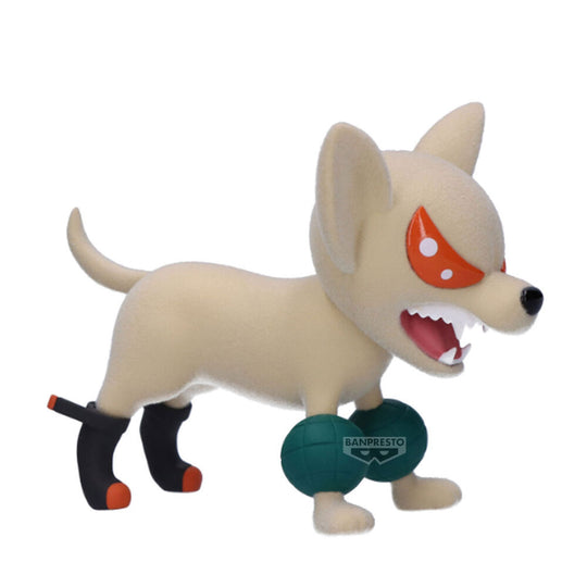 Profil gauche de la figurine Bakudog Fluffy Puffy My Hero Academia montrant la texture du personnage