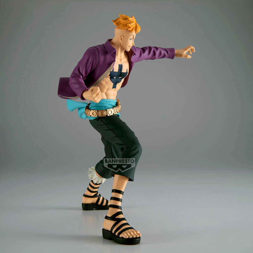 Profil gauche de la figurine Marco El Fenix en tenue de combat BANPRESTO