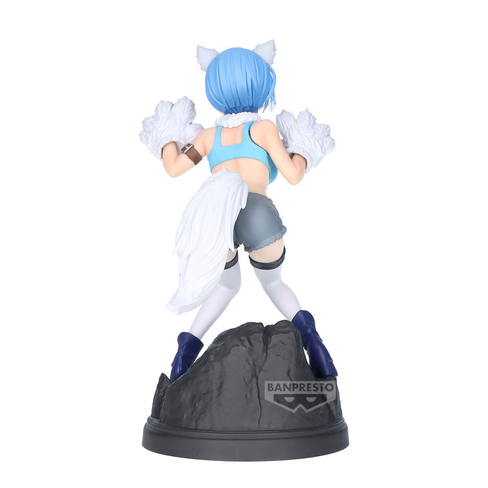 Vue latérale de la figurine Rem Re:Zero montrant les détails de la robe et des cheveux