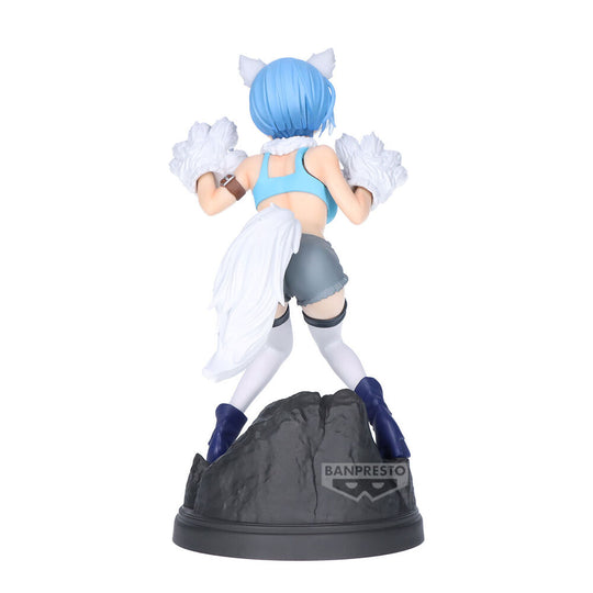 Vue latérale de la figurine Rem Re:Zero montrant les détails de la robe et des cheveux
