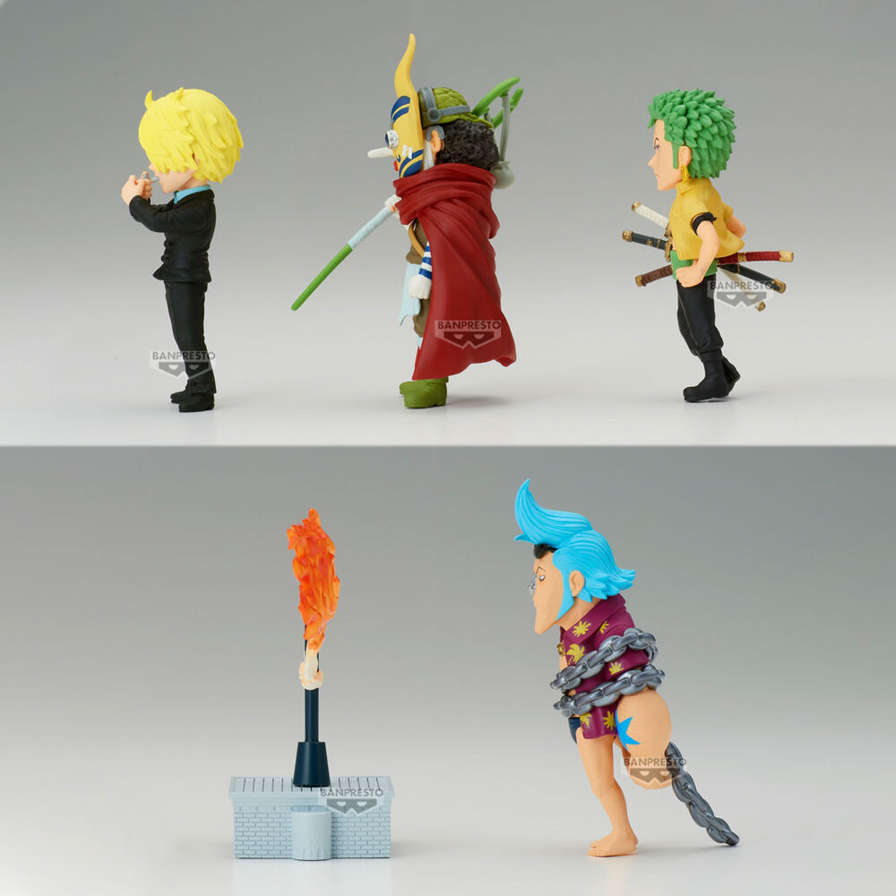 Image détaillée de la figurine One Piece Enies Lobby BANPRESTO montrant les accessoires et reliefs