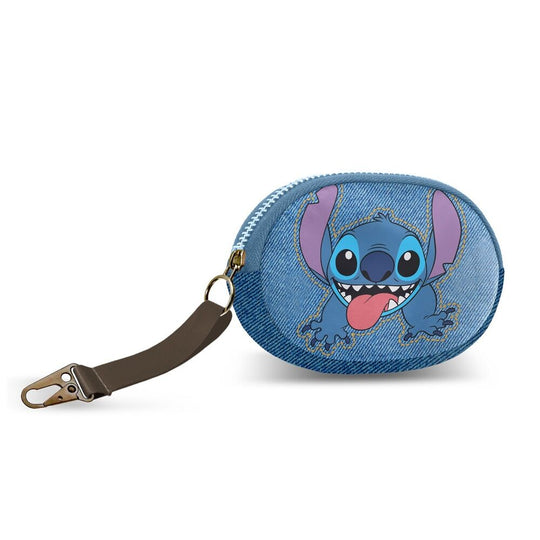 Porte-monnaie Disney Stitch KARACTERMANIA avec fermeture éclair et crochet, dimensions compactes 8,5x12x1,5 cm.