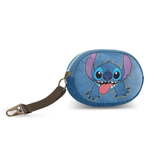 Porte-monnaie Disney Stitch KARACTERMANIA avec fermeture éclair et crochet, dimensions compactes 8,5x12x1,5 cm.
