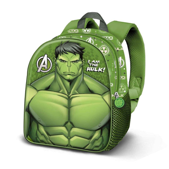 Sac à dos Marvel Hulk Rage 3D vue de face avec design embossé vert vif et logo KARACTERMANIA