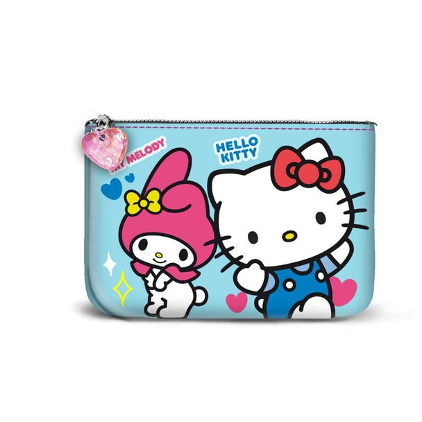 Porte-monnaie Hello Kitty Friendship KARACTERMANIA, vue de face avec fermeture éclair et motif coloré.
