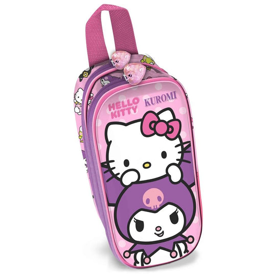 Trousse double Hello Kitty Playful 3D KARACTERMANIA avec fermeture éclair et design embossé, dimensions 9,5x22x8cm.