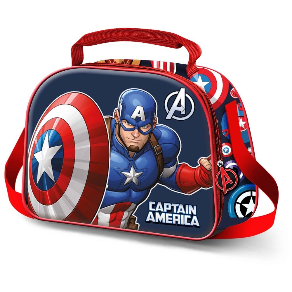Lunch bag isotherme enfant Captain America Patriot KARACTERMANIA avec fermeture zippée et sangle ajustable, dimensions 20x25,5x10 cm.