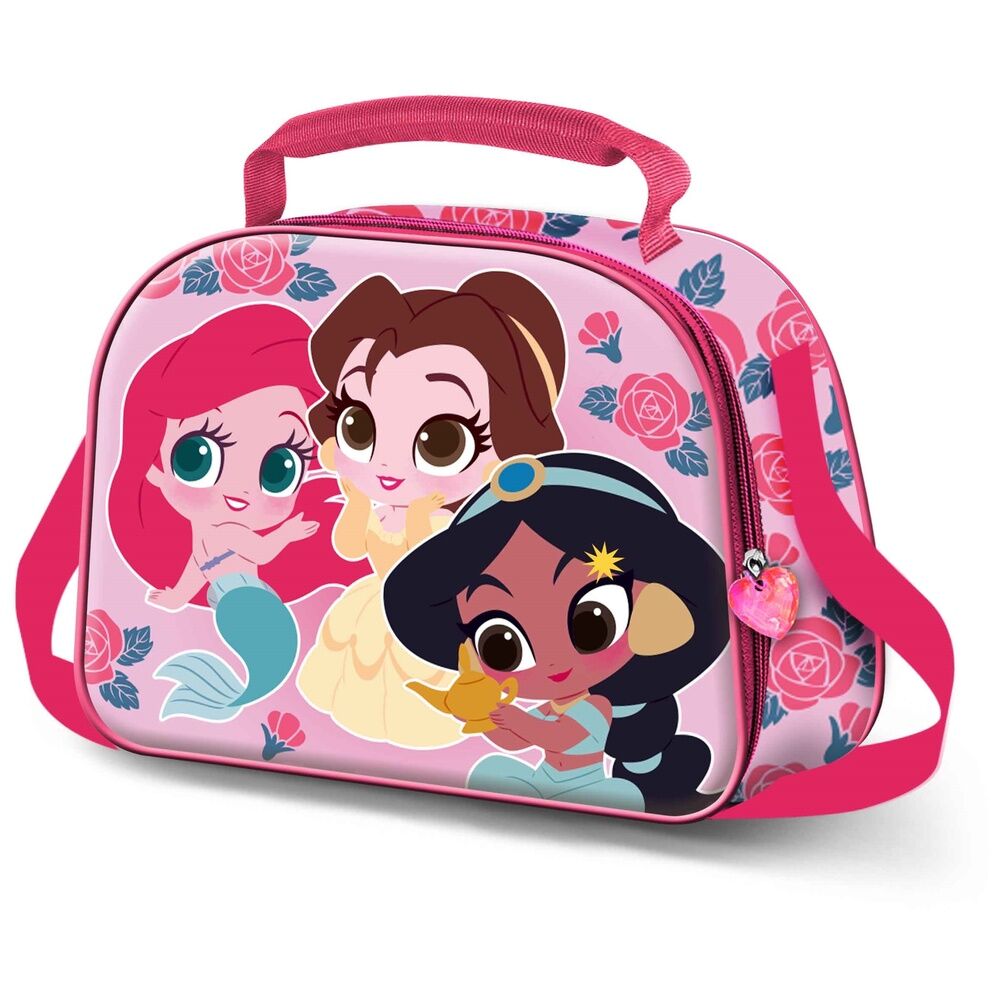 Sac à déjeuner Disney Princess Flowers 3D porté sur un trolley grâce à la sangle arrière pratique.