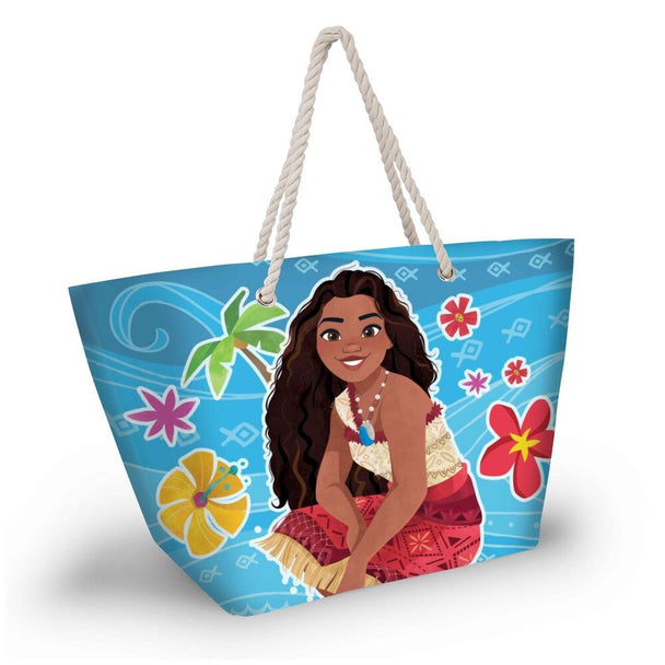 Sac de plage Disney Vaiana Moana KARACTERMANIA avec compartiment zippé et deux anses, dimensions 37x52x17 cm.