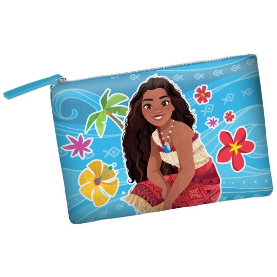Vanity case Disney Vaiana Moana KARACTERMANIA avec fermeture éclair, dimensions 22,5x30,5x2 cm, idéal pour la plage et les produits de toilette.