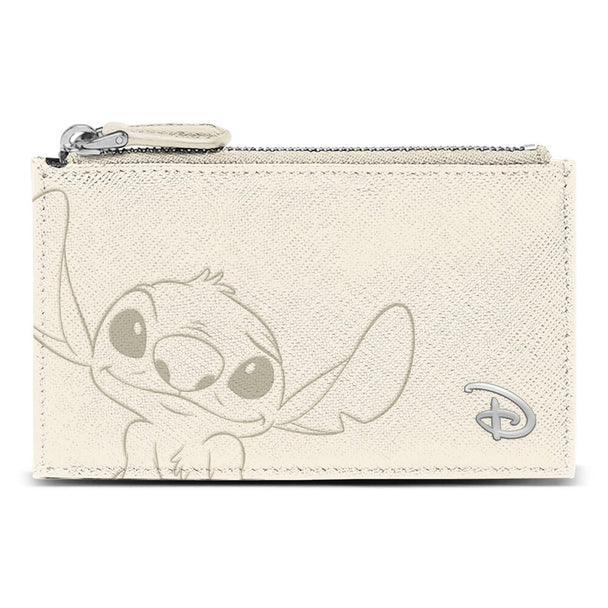 Porte-cartes crème Disney Stitch avec illustration colorée, signé KARACTERMANIA, présenté sur fond blanc.