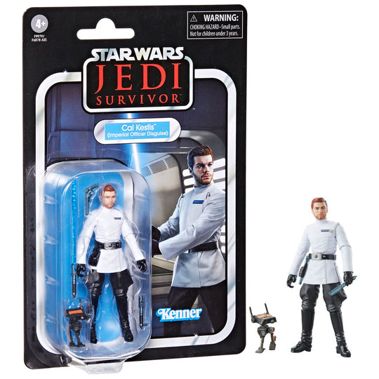 Figurine articulée Cal Kestis de Star Wars vue de face avec accessoires