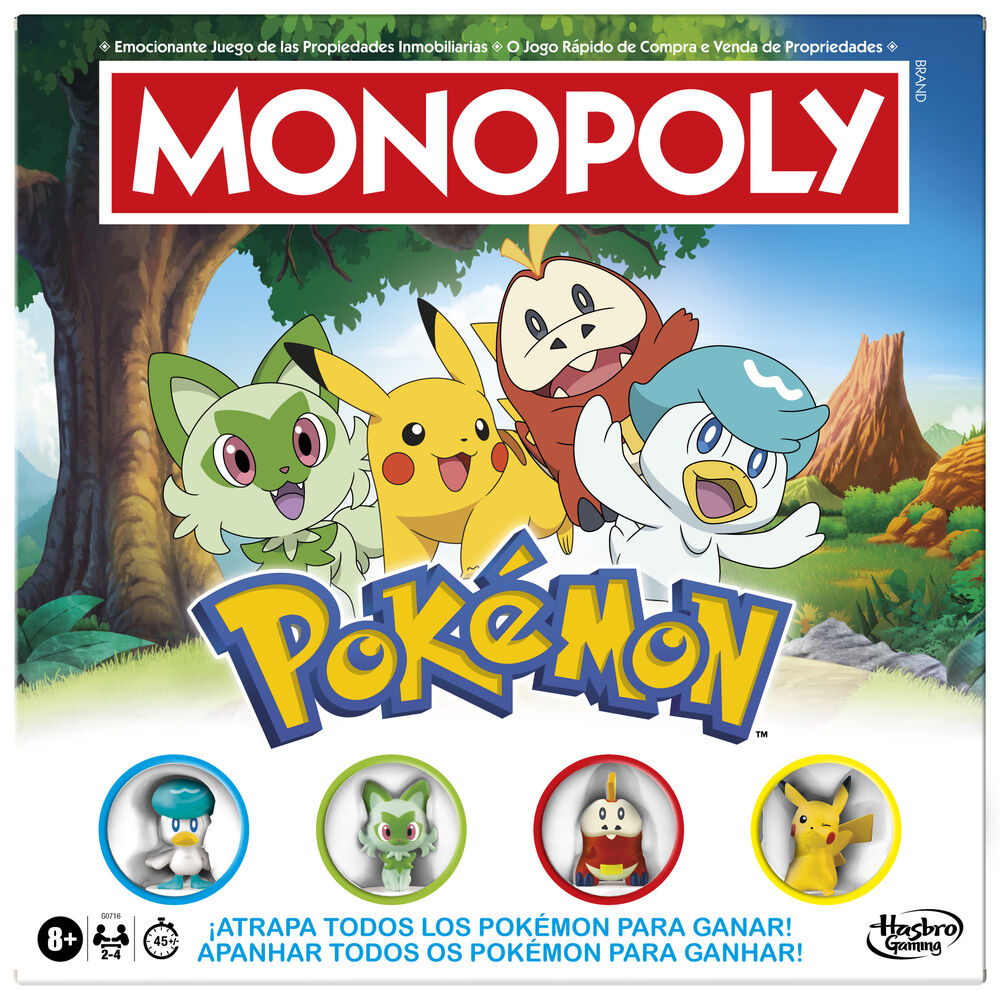 Plateau de jeu Monopoly Pokémon montrant les cases et le design thématique Pokémon