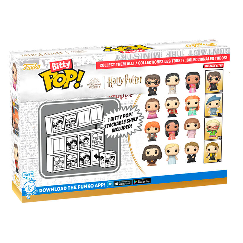 Présentation des quatre figurines Bitty POP Harry Potter dans leur étui transparent rigide