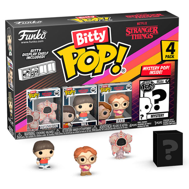 Blister contenant 4 figurines Bitty POP Stranger Things avec Demogorgon en coffret acrylique transparent