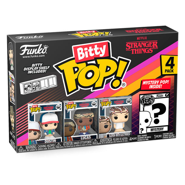 Blister de 4 figurines Bitty POP Stranger Things Dustin emballé dans un boîtier acrylique rigide