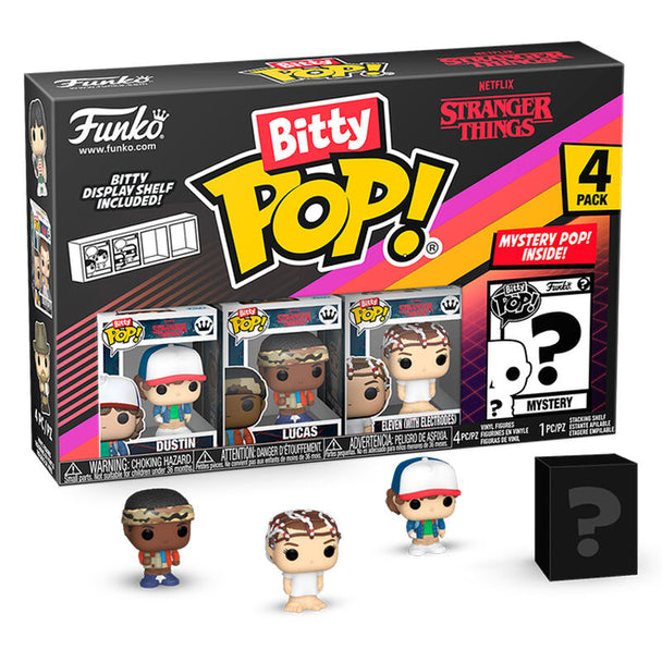Vue rapprochée des figurines Bitty POP Stranger Things Dustin avec socles détachables en acrylique