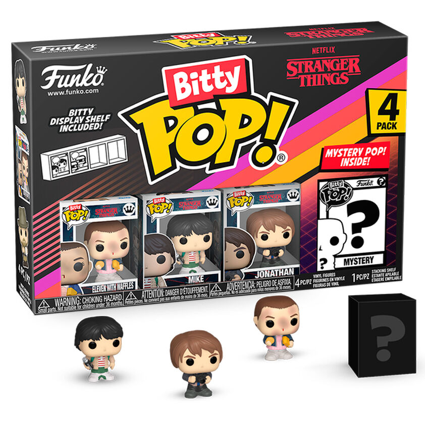 Blister contenant 4 figurines Bitty POP Stranger Things Eleven de FUNKO avec boîtiers en acrylique