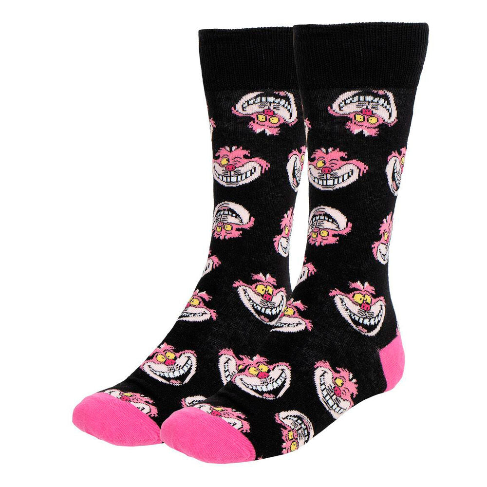 Détail de la composition des chaussettes Disney Alice au Pays des Merveilles : 70% coton, 28% polyamide, 2% élasthanne.