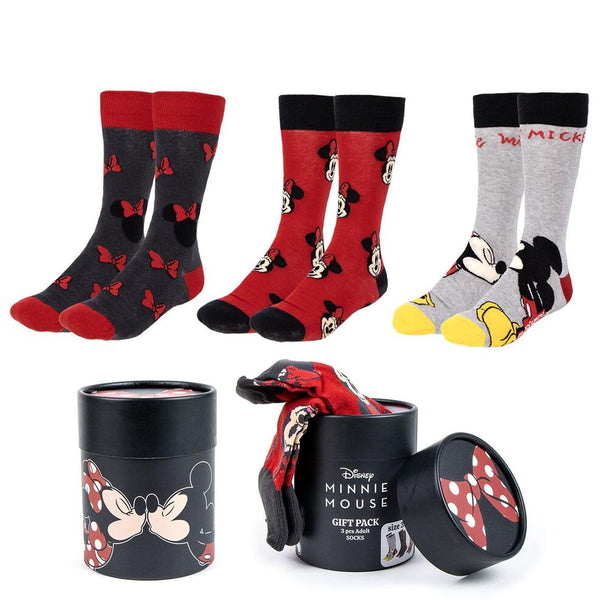 Chaussette Disney Minnie rouge avec silhouette de Minnie et détails blancs, gros plan textile