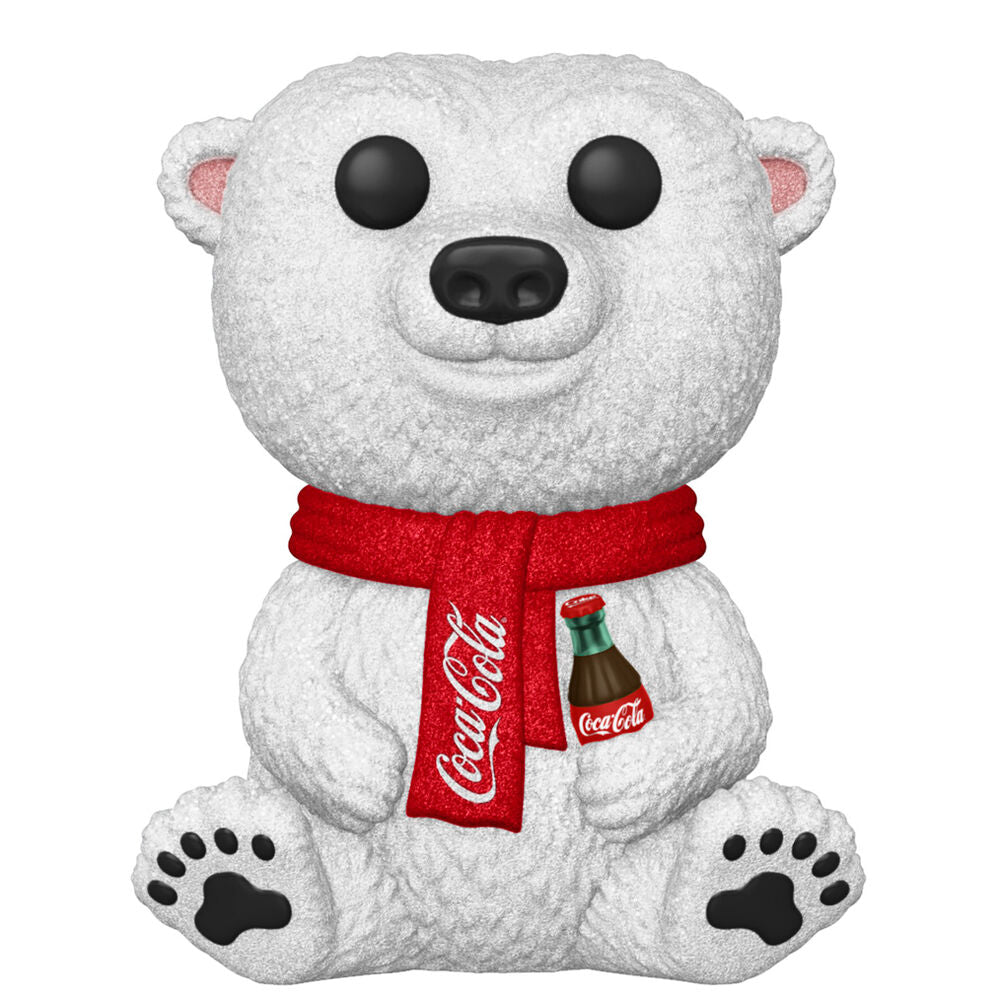 Vue rapprochée de la figurine Funko POP Ours Polaire Coca-Cola montrant les détails et la qualité du vinyle