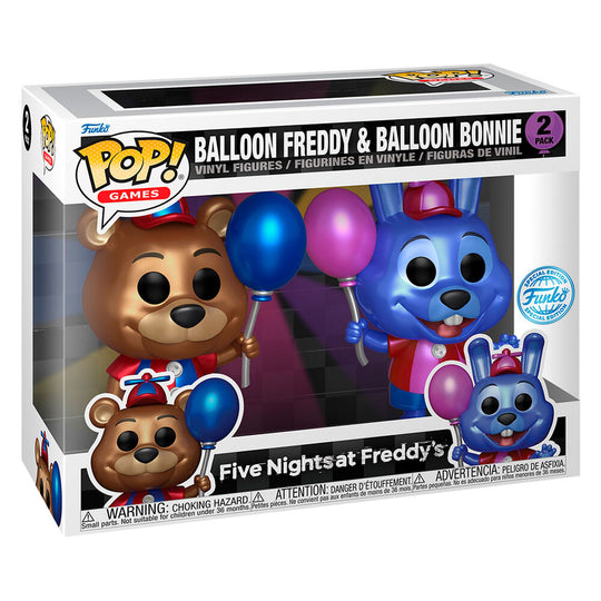 Pack de deux figurines FUNKO POP Balloon Freddy et Balloon Bonnie de Five Nights at Freddy's, présentation côte à côte sur fond neutre