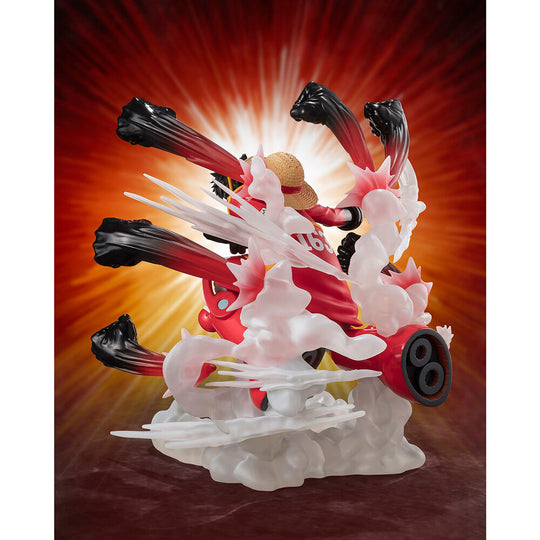 Présentation complète de la figurine Monkey D Luffy avec ses multiples accessoires et poses