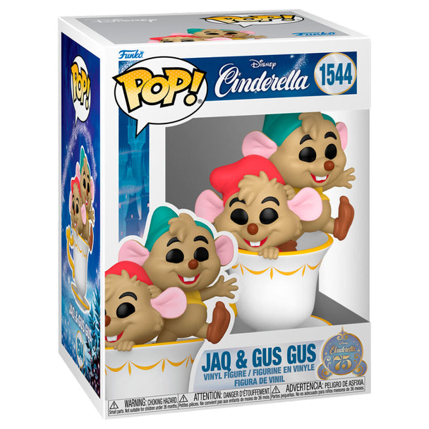 Figurine Funko POP Disney de 9 cm montrant Jaq et Gus, les souris de Cendrillon, dans une pose dynamique
