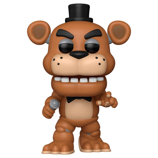 Vue rapprochée de la figurine Funko POP Freddy Fazbear montrant les détails du visage et du costume